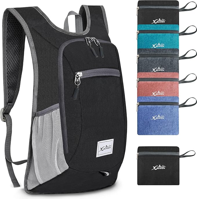 Xgunion Hiking Backpack 10L Small Travel Lightweight Daypack Foldable Hiking Packable Camping Hiking Backpacks for Women Men (Black)