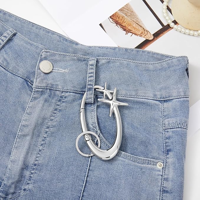 Y2K Cute Star Carabiner Keychain Cool Belt Loop Clip Starlight Heavy Duty Carabiner Clasp Snap Hook Holder Key Buckle
