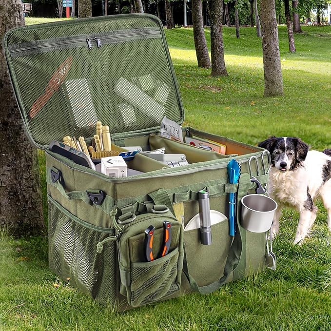 FUNANASUN 40L Tactical Camping Storage Bag with Customizable Compartments & MOLLE System for Camping, Hiking, and Vehicle Organization