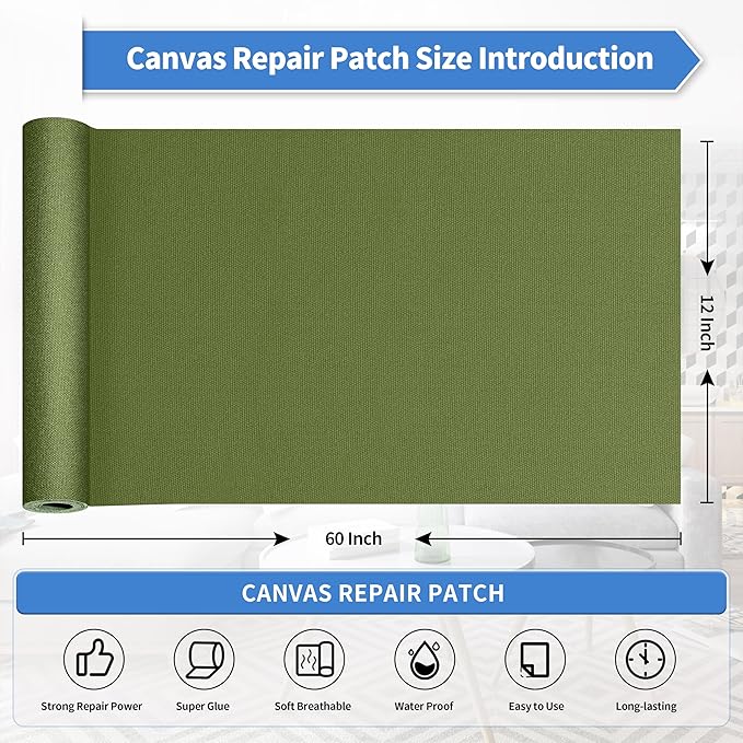 KING MOUNTAIN Canvas Repair Tape,Outdoor Gear Patch, 12×60 Inches,Waterproof,Self-Adhesive for Repairing Boat Covers,Sun Shades,Sofas,Tents,Lounge Chairs,Awnings (Grass Green)