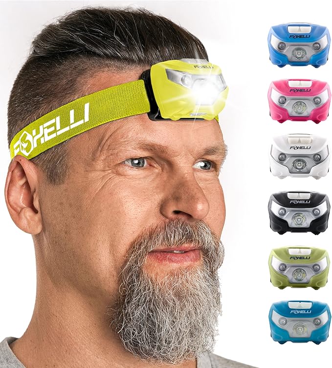 Foxelli USB-C Rechargeable LED Headlamp – Super Bright, Lightweight Head Lamp for Running, Camping, Hiking & Work – Comfortable Fit for Adults & Kids