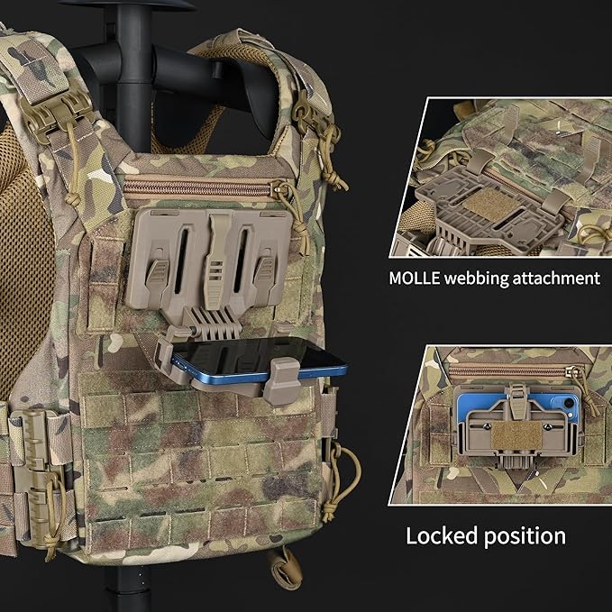 Tactical Gear Plate Carrier Vest Accessories, MOLLE Phone Chest Mount Holder for 6.0"-7.7" Screens, Quick-Release and Adjustable Tactical Phone Holder for Police Vest