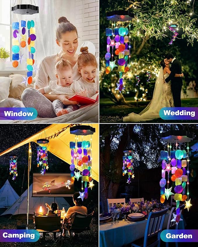 Toodour Solar Decorative Lights Outdoor, Colorful Shells Lights Gifts for Mom Grandma Women Wife Girls, Solar Wind Chimes Outside Decorative Mobile Light for Holiday Garden Porch Yard Window Decor