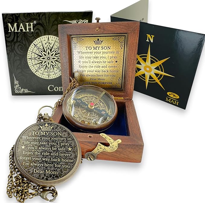 Brass Compass Gift to My Son Never Forget I Love You, Sentimental Keepsake from Mom Dad Grandparents, Inspirational Guidance Compass Gift for Son Graduation Birthday Baptism Confirmation Gift Idea