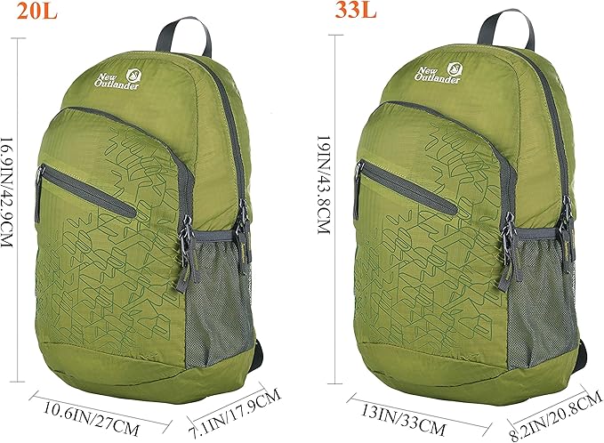 Outlander Packable Handy Lightweight Travel Hiking Backpack Daypack-Green-L