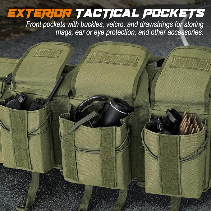 DULCE DOM 36 42 48 Inch Double Rifle Case, Tactical Soft Padded Backpack for Hunting & Shooting Range, Heavy-Duty Storage Gun Bag for 2 Rifles & Pistols with Lockable Zippers & MOLLE System