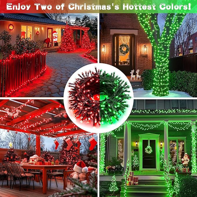 JMEXSUSS 2 Pack Solar String Lights Outdoor Waterproof, Total 66 FT 200 LED Solar Christmas Lights Outdoor, Twinkle Light for Christmas Tree Outside Garden Yard Xmas Decor, Red to Green