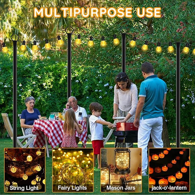 AHRLHR 10 Pack String Light Poles,Poles for Outdoor String lights10 Ft Metal Poles with Fork for Outdoor String Lights,Outdoor Light Poles with Fork,Patio,Deck,Backyard
