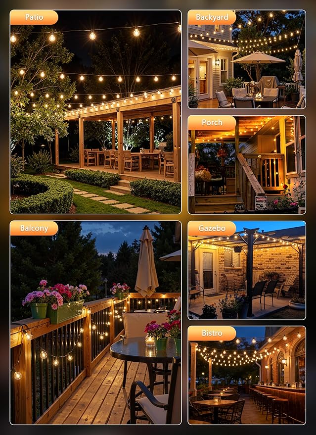 Brightown Outdoor String Lights, 55FT 17 G40 Bulbs Shatterproof Patio Lights, Waterproof Dimmable Hanging Connectable Globe LED Outdoor Lights for Backyard, Bistro, Porch, Deck, Balcony