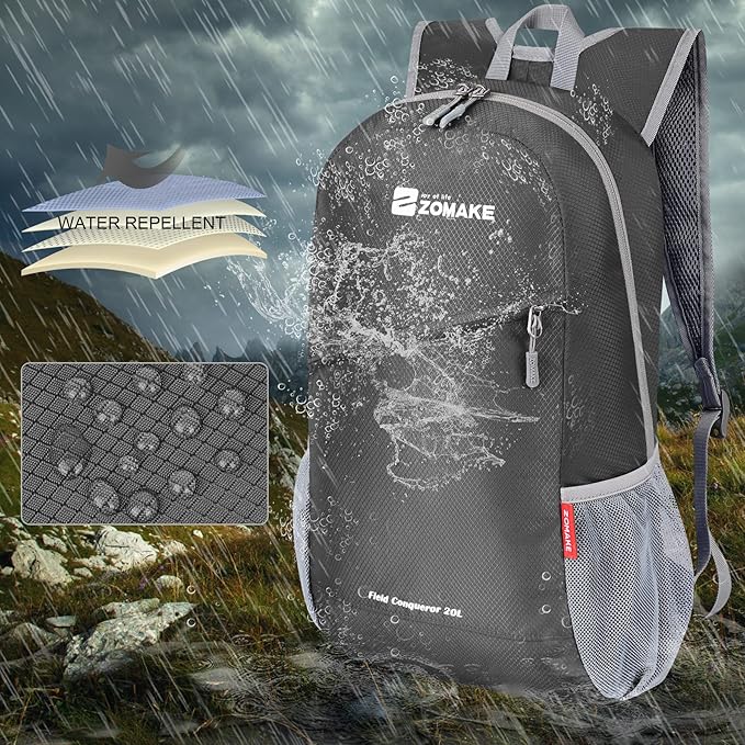 ZOMAKE Lightweight Packable Backpack,Foldable Backpacks Small Daypack for Hiking Water Resistant Day Bag for Travel(Medium Grey)