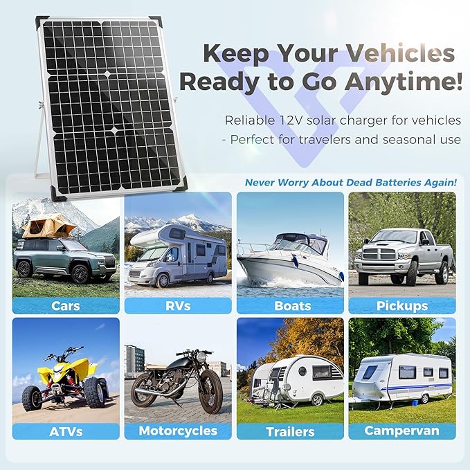 Voltset Solar Panel Kit 30W 12V with MPPT Controller, Solar Battery Trickle Charger Maintainer, Waterproof Solar Panel with Adjustable Mount Bracket for Boat RV Motorcycle Marine