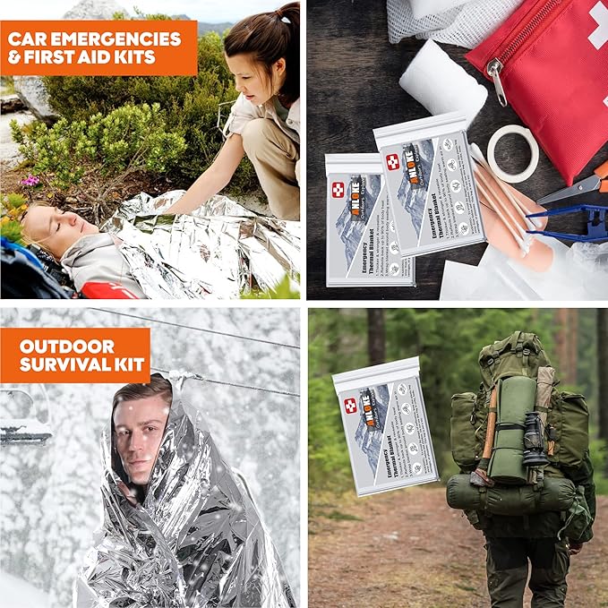 ANLOKE Emergency Blankets (10 Pack) - Plus Size Space Essential for Hiking Gear, Survival Kits & Emergency Kit