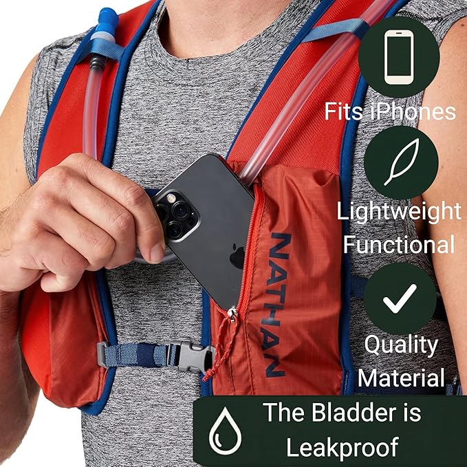 Nathan QuickStart Hydration Pack Vest with Bladder or flasks, Storage Pockets, Breathable Moisture-Wicking Fabric, Adjustable Straps for Running, Hiking, Walking, Marathons, Obstacle Races