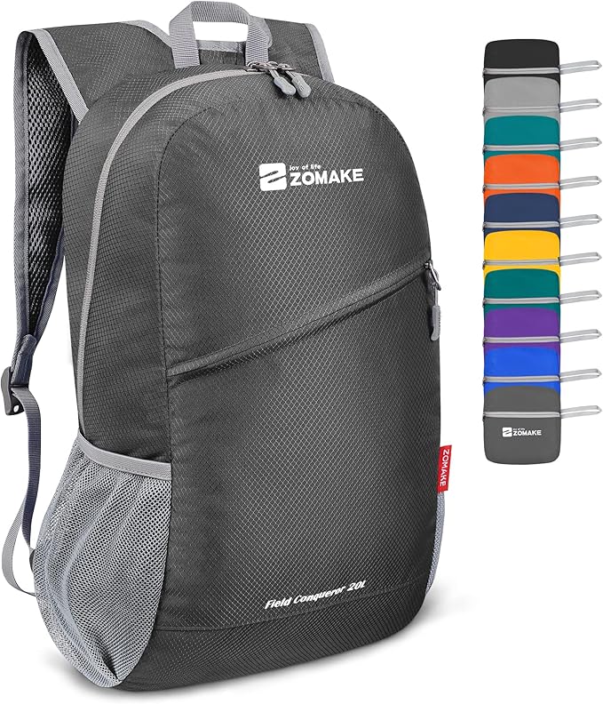 ZOMAKE Lightweight Packable Backpack,Foldable Backpacks Small Daypack for Hiking Water Resistant Day Bag for Travel(Medium Grey)