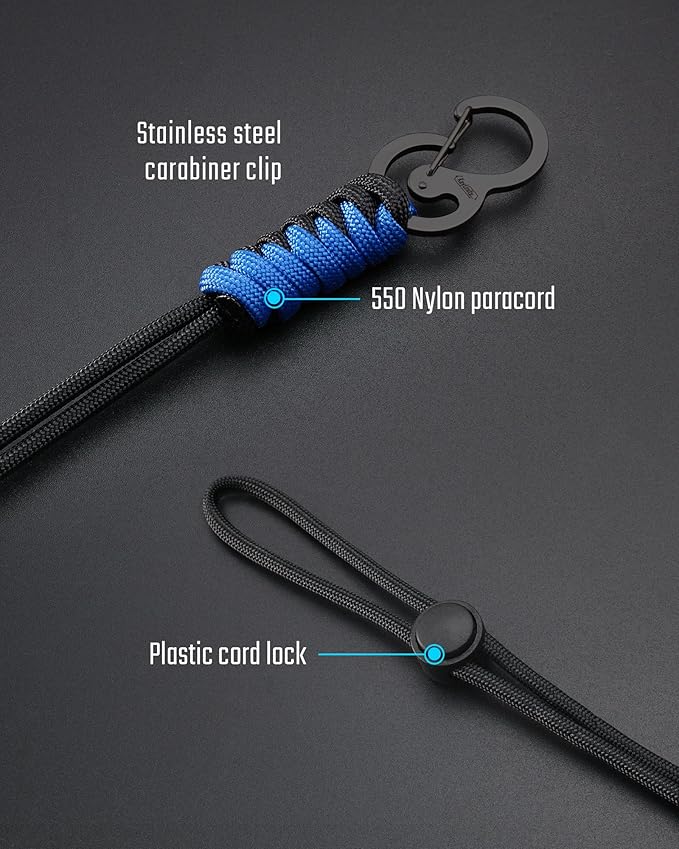 KeyUnity KC01 Braided Paracord Carabiner with Cord Lock, Keychain Phone Camera Bag Wrist Hand Strap for Daily & Outdoor