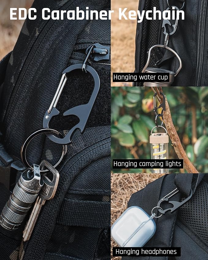 TISUR Titanium Carabiner Keychain Clip, Anti-Lost Key Ring Holder, Self-Locking Metal Gate Clip Key Chain Bottle Opener for Men Women