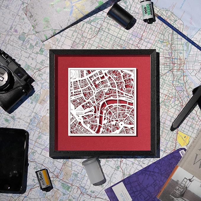 O3 Design Studio Washington D.C. Cut Map Framed, White map, White Frame, 9x9 inches, Paper Cutting Art Work, Gift Boxed, 4 Background Color, self-Changing, Wall Art