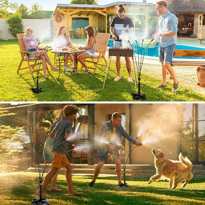 Standing Misters for Outside Patio - Portable Misting System for Cooling Outdoor 26.5Ft Stand Misting Line with 31.5 Inch Height Water Mister for Garden Yard BBQ Party Pool Water Playing Sprinklers
