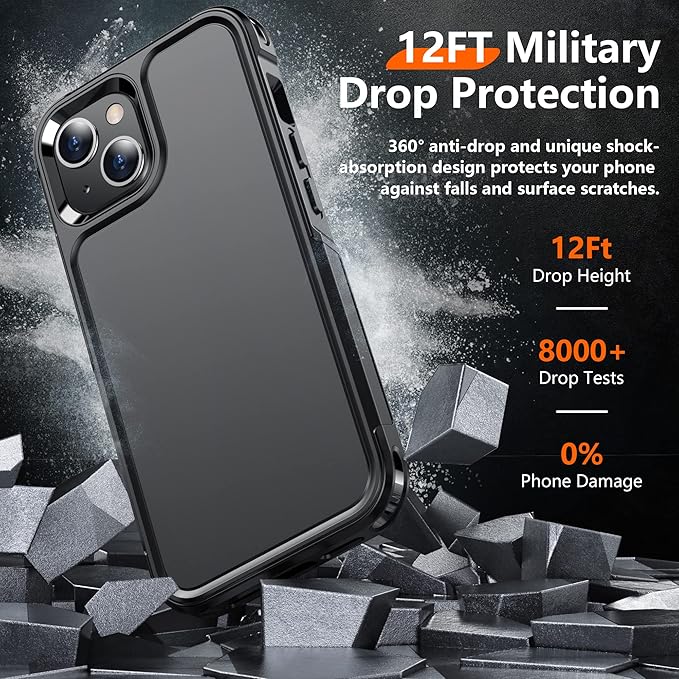 Red2Fire for iPhone 13 Case, with 2X [Glass Screen Protector + Camera Lens Protector][12 FT Military Dropproof] Rugged Heavy Duty Full-Body Shockproof Phone Case Cover 6.1 inch-Black