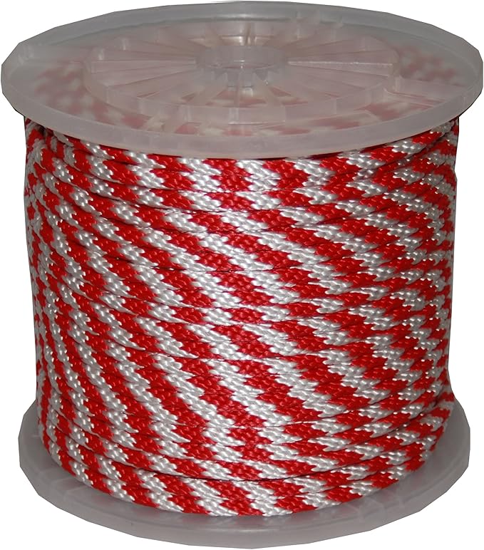 T.W Evans Cordage 96015 1/2-Inch by 300-Feet Solid Braid Propylene Multifilament Derby Rope, Red and White