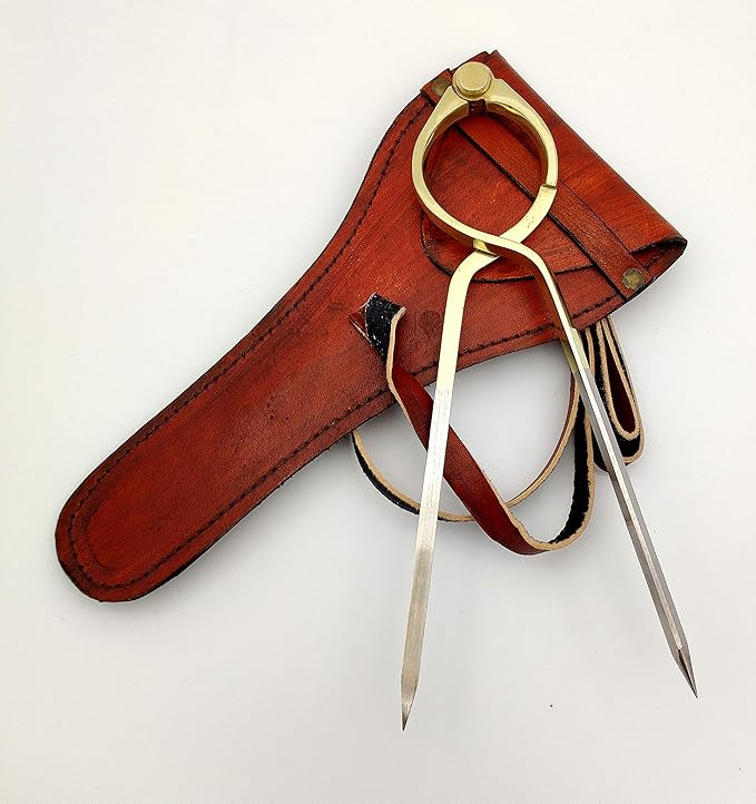 5MoonSun5's Vintage Navigation Straight Pattern Artist Divider Solid Brass Drawing Tool Professional 8" Long with Solid Steel Points Marine Compass with Handmade Leather Case