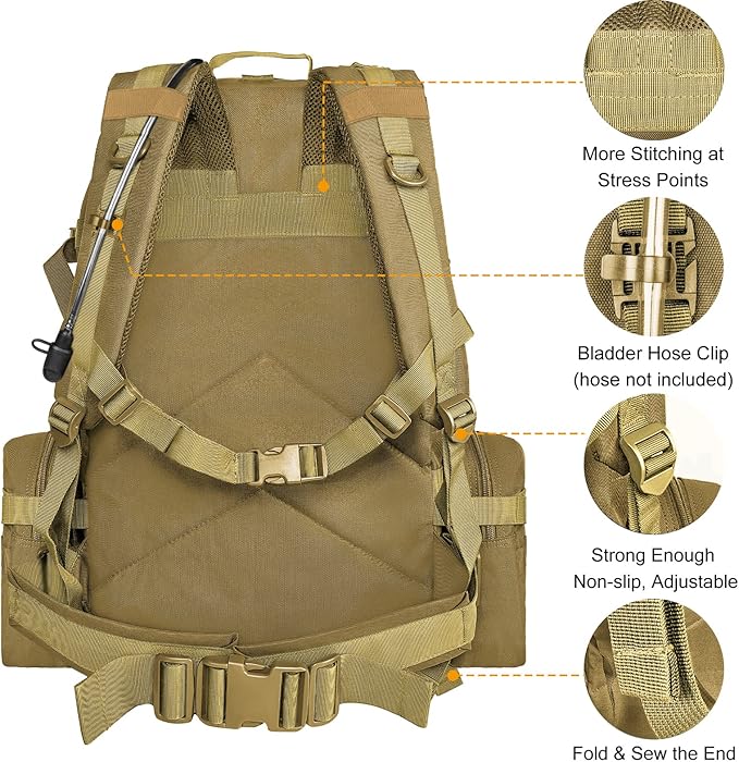 CVLIFE Tactical Backpack Military Army Rucksack 60L Large Assault Pack Detachable Molle Bag