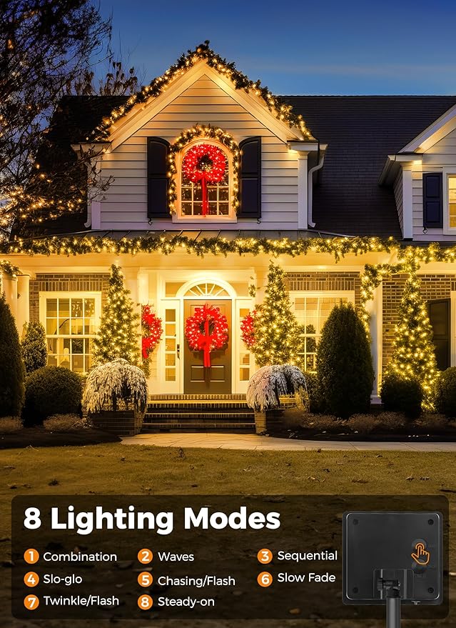 Minetom Solar String Lights Outdoor Waterproof, Extra Long 72FT 200 LED Solar Powered String Lights with 8 Lighting Modes, Solar Light for Outdoor Outside Tree Balcony Gazebo, Warm White