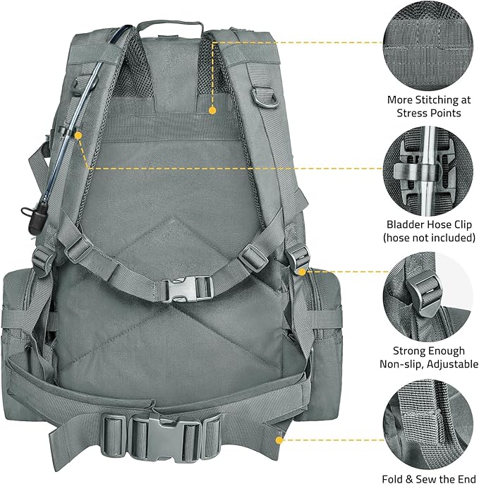 CVLIFE Tactical Backpack Military Army Rucksack 60L Large Assault Pack Detachable Molle Bag, Grey