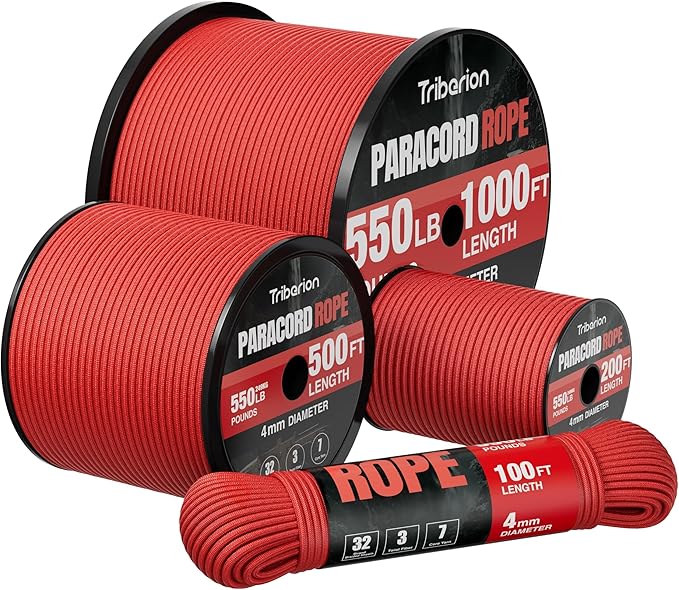 Paracord Rope 550 lb - 100ft 5/32" Parachute Cord 4MM 7-Strand para Cord - Heavy Duty Spool String for Survival,Camping Gear, Survival Bracelet, Clothesline - Red