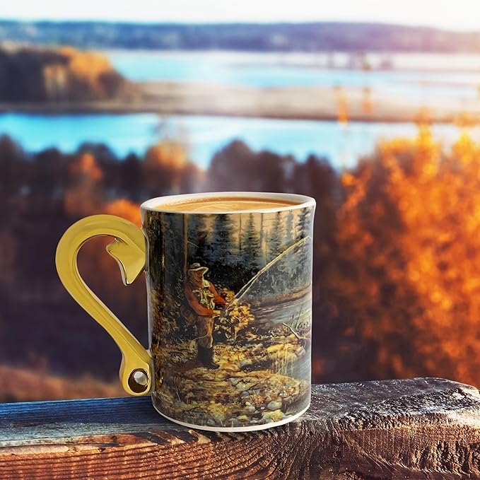 Rivers Edge Products 3D Ceramic Coffee Mug with Handle, 15 Ounces, Espresso Cups and Coffee Cups Ceramic, Perfect for Coffee, Expresso, Latte, or Tea