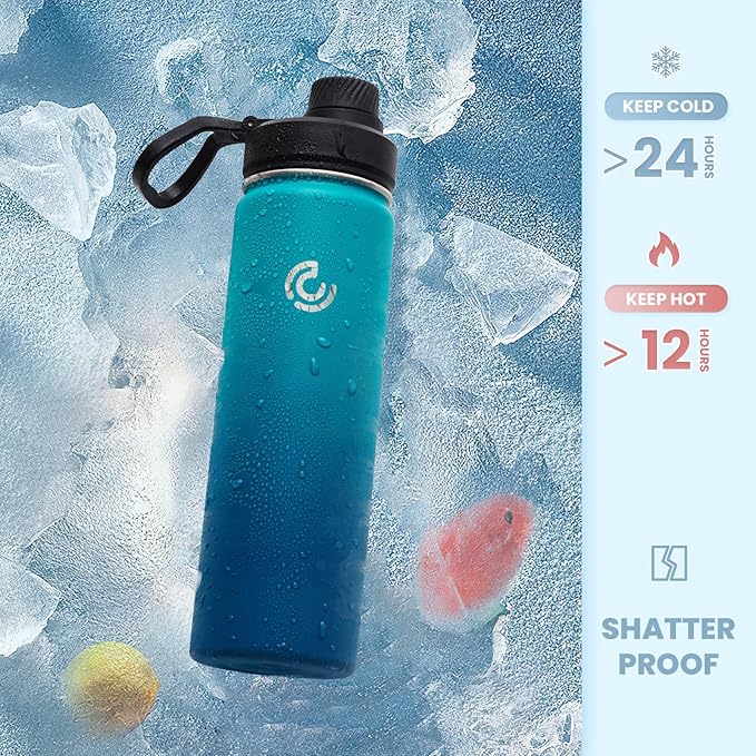 Sports Water Bottle 22oz, Insulated Water Bottle with Handle,Stainless Steel,Simple Modern,Suitable for Travel, School, Boy, Girl(Dark Night)