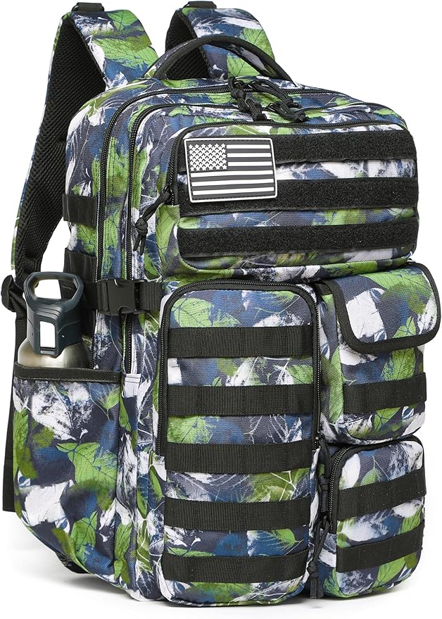 Wotony Tactical Backpack - Military waterproof backpack with multiple pockets and tactical gear for the outdoors (Green Leaf, 35L)