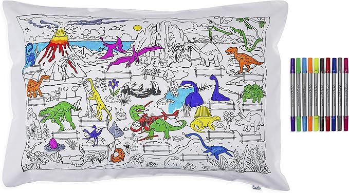 Coloring Pillowcase for Kids – Reusable DIY Pillow Cover with Washable Markers, Educational Arts & Crafts Activity for Boys & Girls, Fun Gift for Creative Play, Machine Washable - eatsleepdoodle