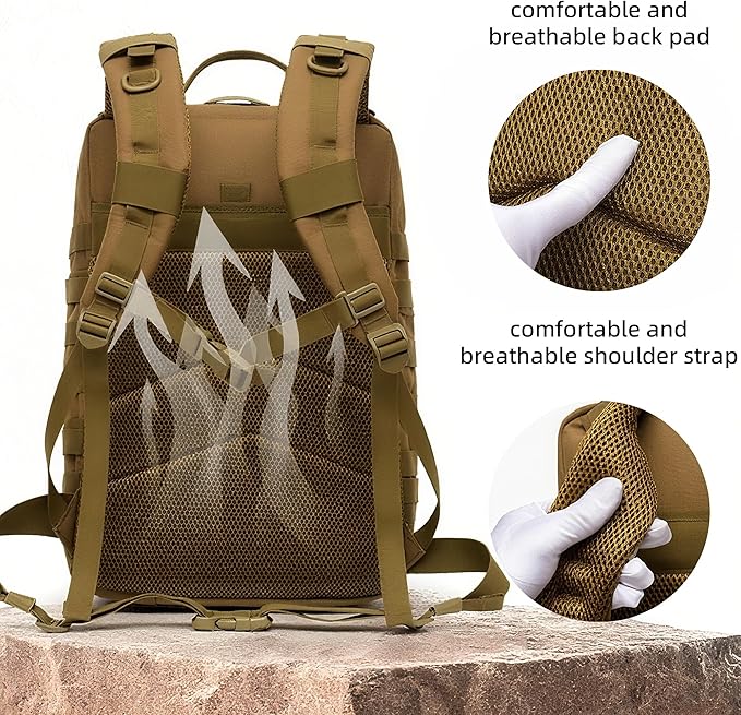 aiGear 50L Military Tactical Backpack 3 Days Assault Pack Large Day Backpack for Men Molle Army Bug Out Bag Waterproof Heavy Duty Hiking Trekking Rucksack - Khaki