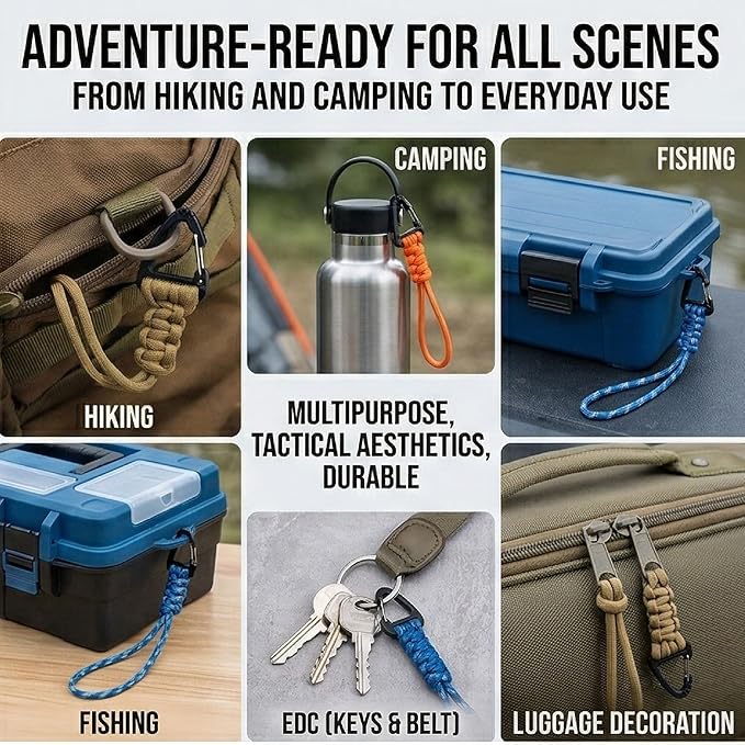3-Pack Tactical Paracord Carabiner Keychain – Adjustable Rope Lanyard with Triangle Clip for Outdoor Survival, Camping, Hiking, EDC & Fishing Gear Accessories