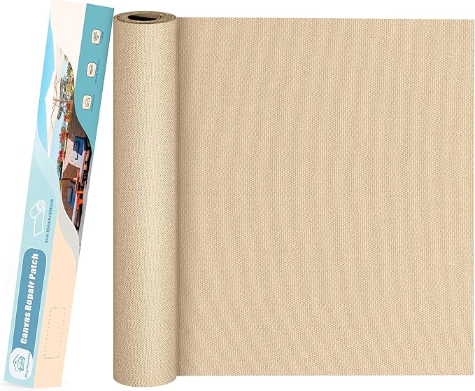 KING MOUNTAIN Canvas Repair Patch 16×30 Inch Self-Adhesive Waterproof Fabric Patch for Sofas, Tents, Furniture,Tote Bags, Car Seats (Khaki)