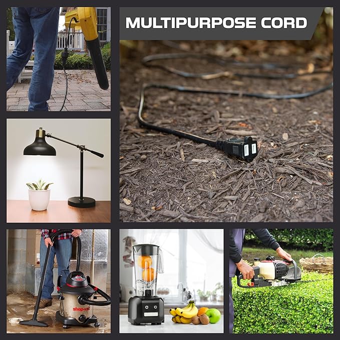 Iron Forge Cable 25 Ft Black Extension Cord, 16/2, 25 Foot Extension Cord with 2 Prong Polarized Plug, Weatherproof - Great for Outdoor & Indoor Use