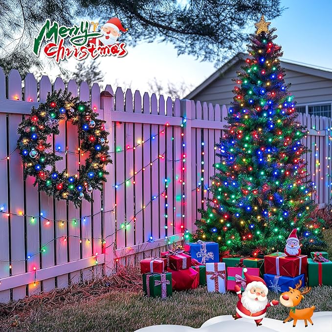 JMEXSUSS 600 LED Solar Christmas Lights Outdoor, 206.7 ft Multi Colored Christmas Lights Outdoor Waterproof, 8 Modes Solar String Light for Outside Garden Yard Patio Tree Xmas Decorations