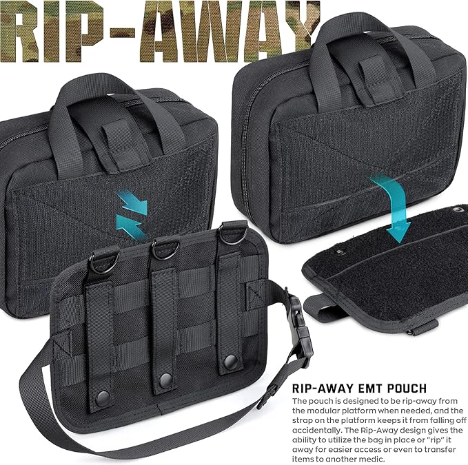 LIVANS Tactical Molle Medical Pouch - Upgraded Size, Large Capacity IFAK Pouch with Detachable Quick Release and Headrest Mount, Includes Flag and Cross Patch