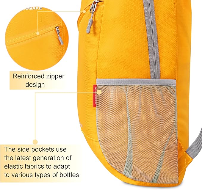 ZOMAKE Lightweight Packable Backpack 20L, Foldable Backpacks Small Daypack for Hiking Water Resistant Day Bag for Travel(Yellow)