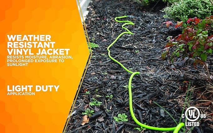 Southwire Outdoor Extension Cord - Flexible Weatherproof Power for Landscaping & Outdoor Lighting - SJTW Extension - 16 Gauge - 2 Prong - 120 Foot - Lime Green