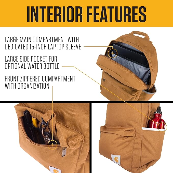 Carhartt 21L Classic Laptop Backpack, Water-Resistant Pack W/ 15" Laptop Sleeve and Organizational Compartments, Rose Tint