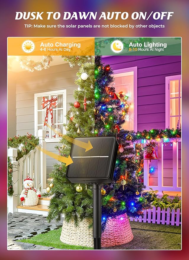 Brightown Solar String Lights Outdoor, 2 Pack Total 80FT 200 LED Solar Powered String Lights Waterproof with 8 Modes, Auto On/Off, Patio Lights for Outside Tree Garden Balcony Party Decor (Multicolor)