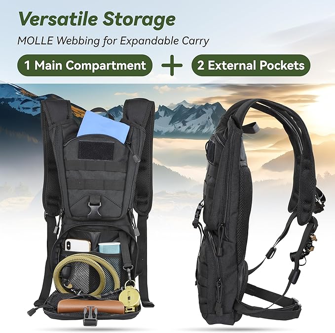 MARCHWAY Tactical Molle Hydration Pack Backpack with 3L TPU Water Bladder, Military Daypack for Cycling, Hiking, Running, Climbing, Hunting, Biking