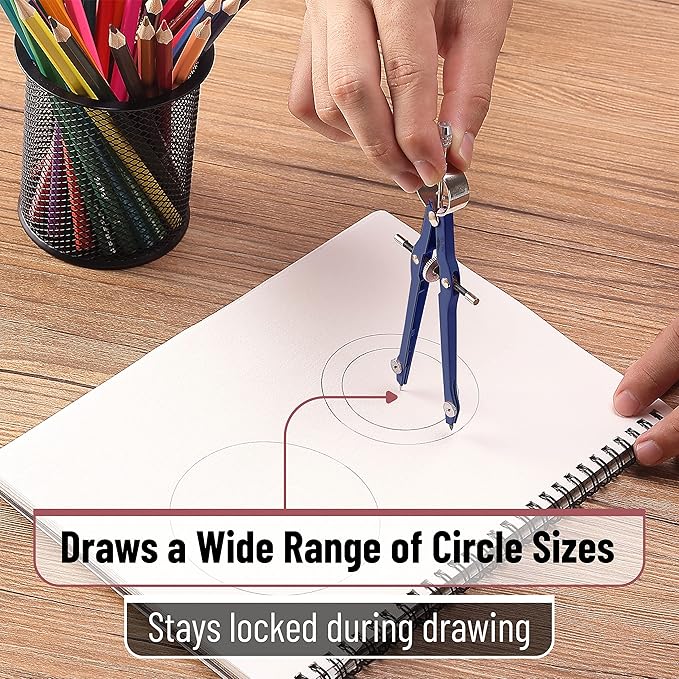 Mr. Pen- Professional Compass with Lock and Free Life TIME Lead Replacement, Compass for Geometry, Spring Bow Compass, Precision Compass Math, Drafting Compass