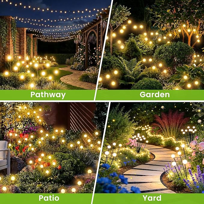 Solar Lights Outdoor(10 Pack,80 LEDs),Solar Lights Outdoor Waterproof for Garden Decor,4 Modes Firefly Light for Outdoor Decor,Big Bulb High Lumens Patio Decor,Sway by Wind,Gardening Gifts for Women