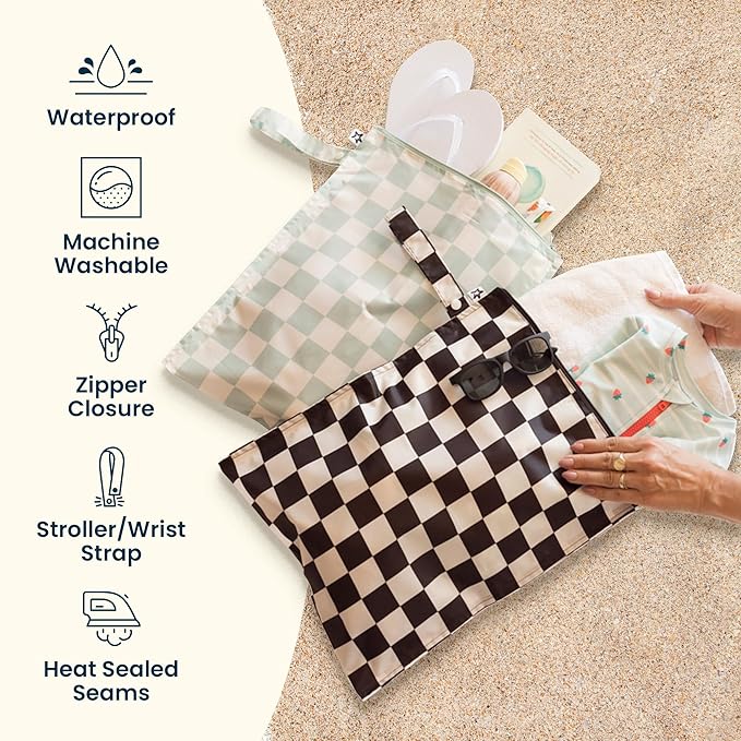 Tiny Twinkle Mess Proof Wet Bags | 2-Pack Reusable Waterproof Wet Bags for Swimsuits | Baby Clothes | Travel & Diaper Bag (Lotus)