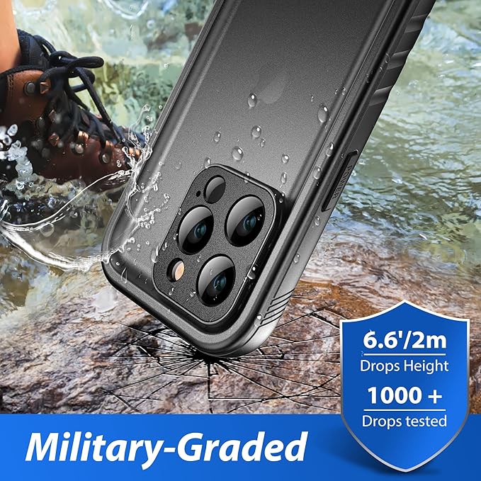 SPORTLINK for iPhone 14 Pro Case - Waterproof Shockproof Dustproof Full Body Sealed Protective Case with Built-in Screen Protector for iPhone 14 Pro 6.1'' Black