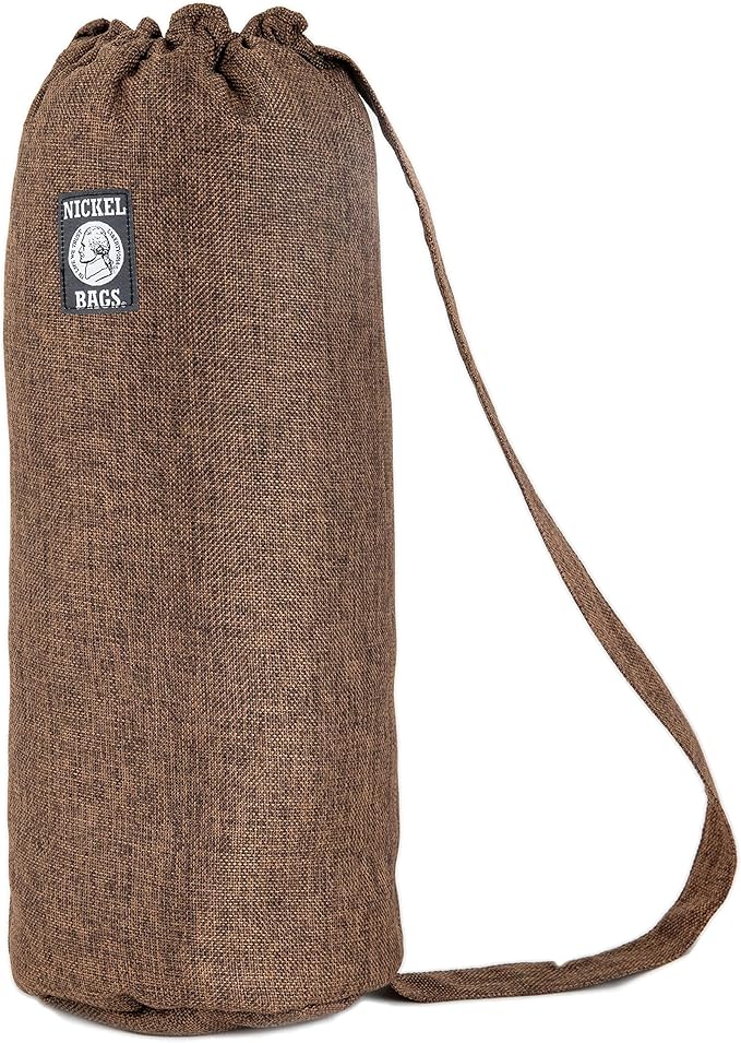 Nickel Bags Padded Drawstring Duffle Tube, Hemp Protective Sling Bag with Soft Velour Interior, Breakable-Safe Storage for Glass & Gear, Durable Zipper & Strap (18 Inch, Brown)