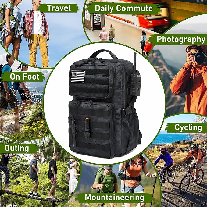 Wotony Military Tactical Backpack for Men Waterproof Daypack 3 Day Assault Pack Molle Bag with Water Bottle Holder